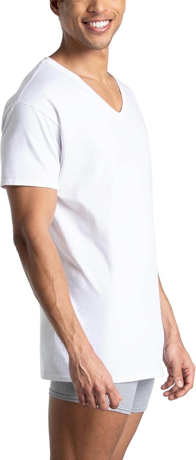 Fruit of The Loom Men's V-Neck Undershirts, Moisture Wicking & Tag Free, Also Available in Tall Sizes