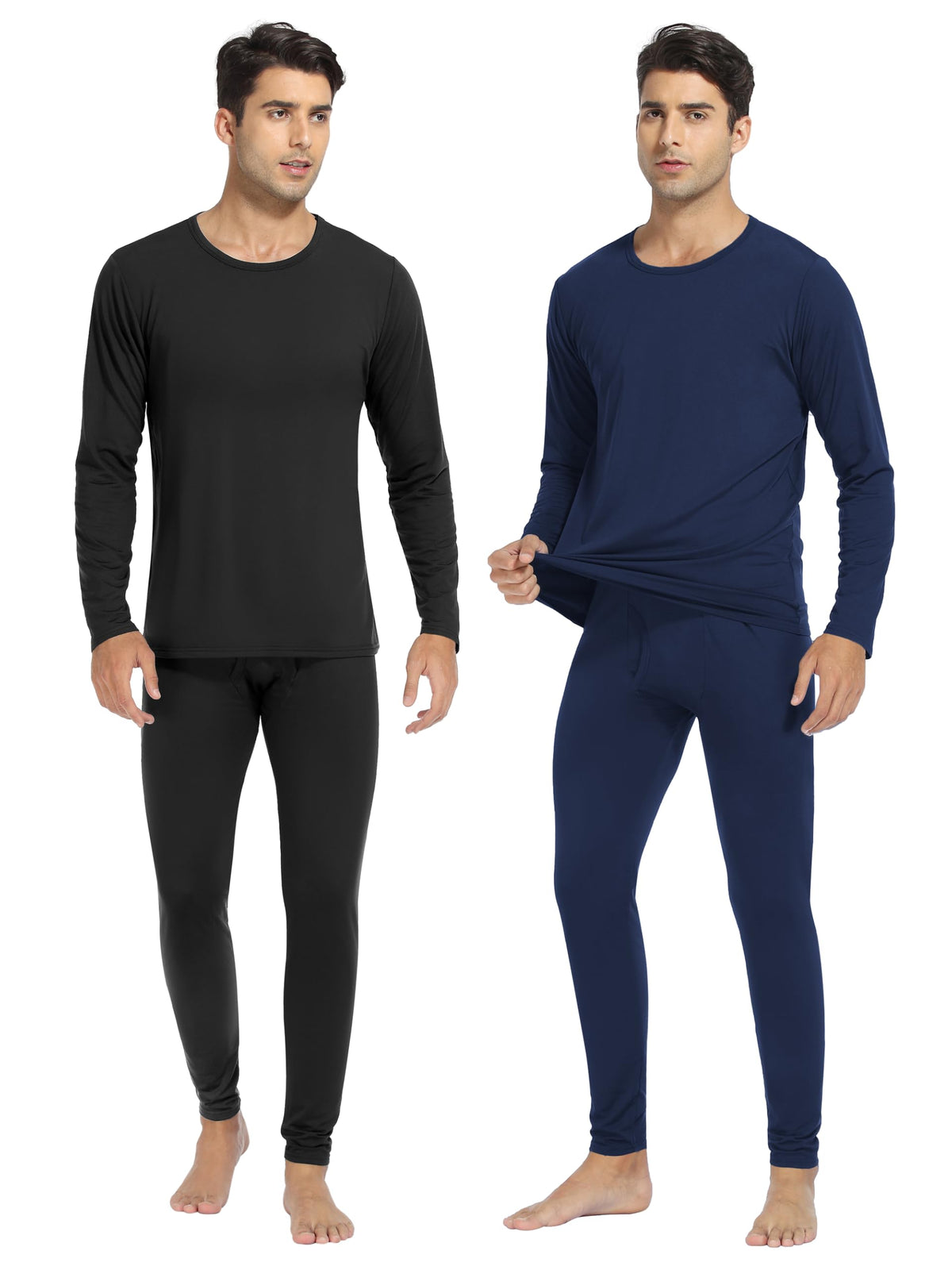 URATOT 2 Sets Men's Thermal Underwear Set Fleece Lined Thermal Underwear Soft Long Johns Top Bottom Set for Men Cold Winter