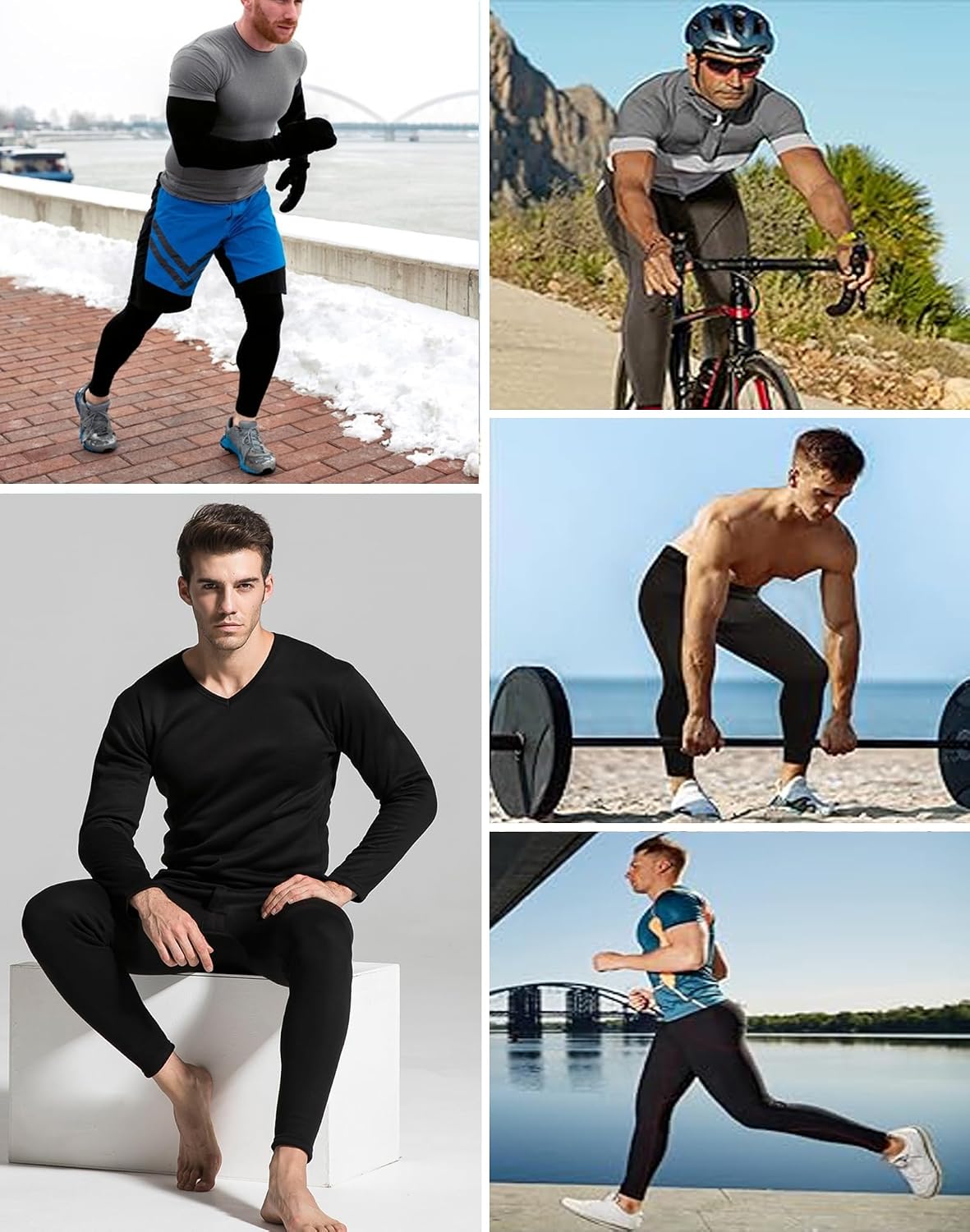 1 or 3 Pack Mens Long Johns Thermal Pants, Fleece Lined Base Layer Bottoms