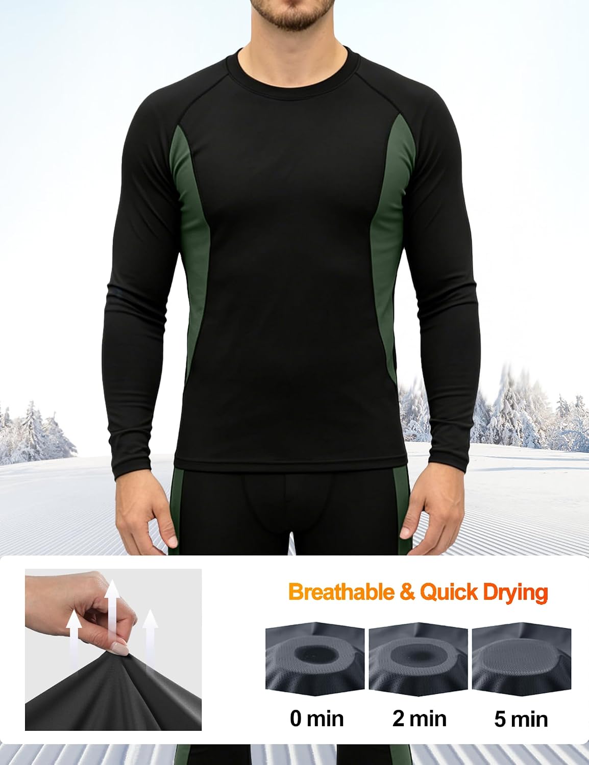 Dalavch 2 Set Mens Thermal Underwear Long Johns Fleece Lined Base Layer