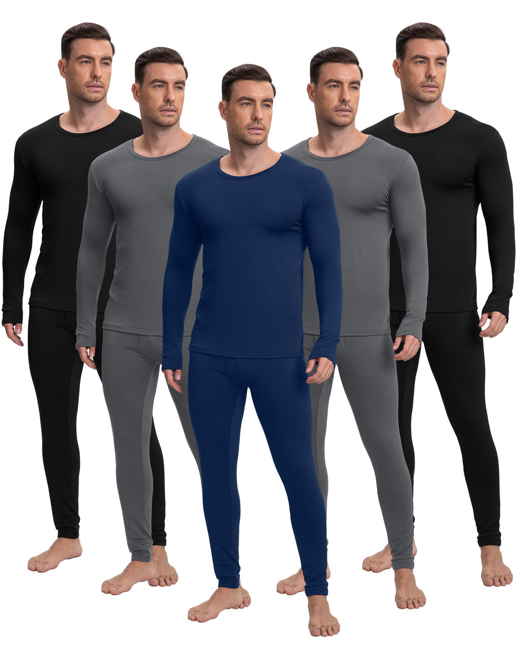 Patelai 5 Sets Men's Fleece Lined Thermal Underwear Set