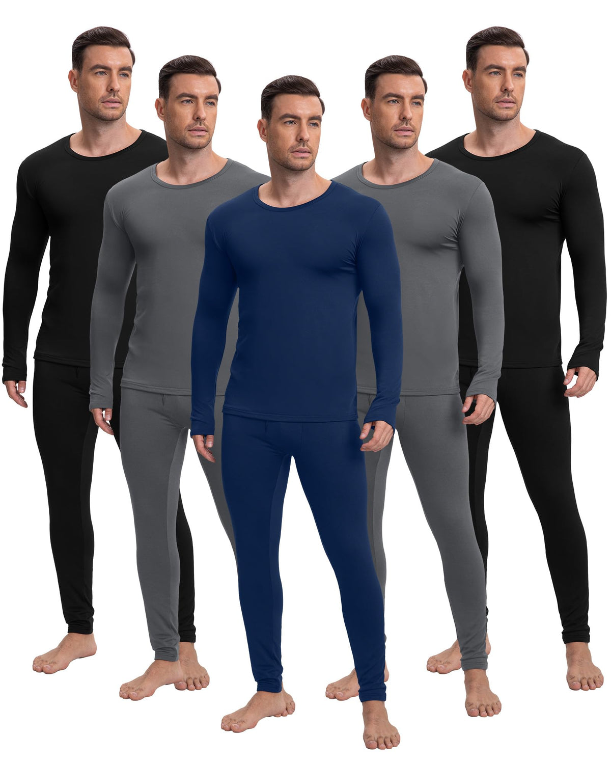 Patelai 5 Sets Men's Fleece Lined Thermal Underwear Set