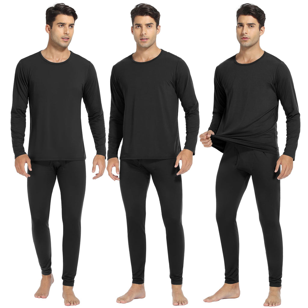 URATOT 3 Sets Men's Thermal Underwear Set Fleece Lined Long Johns Thermal Underwear Base Layer Set for Men Cold Winter
