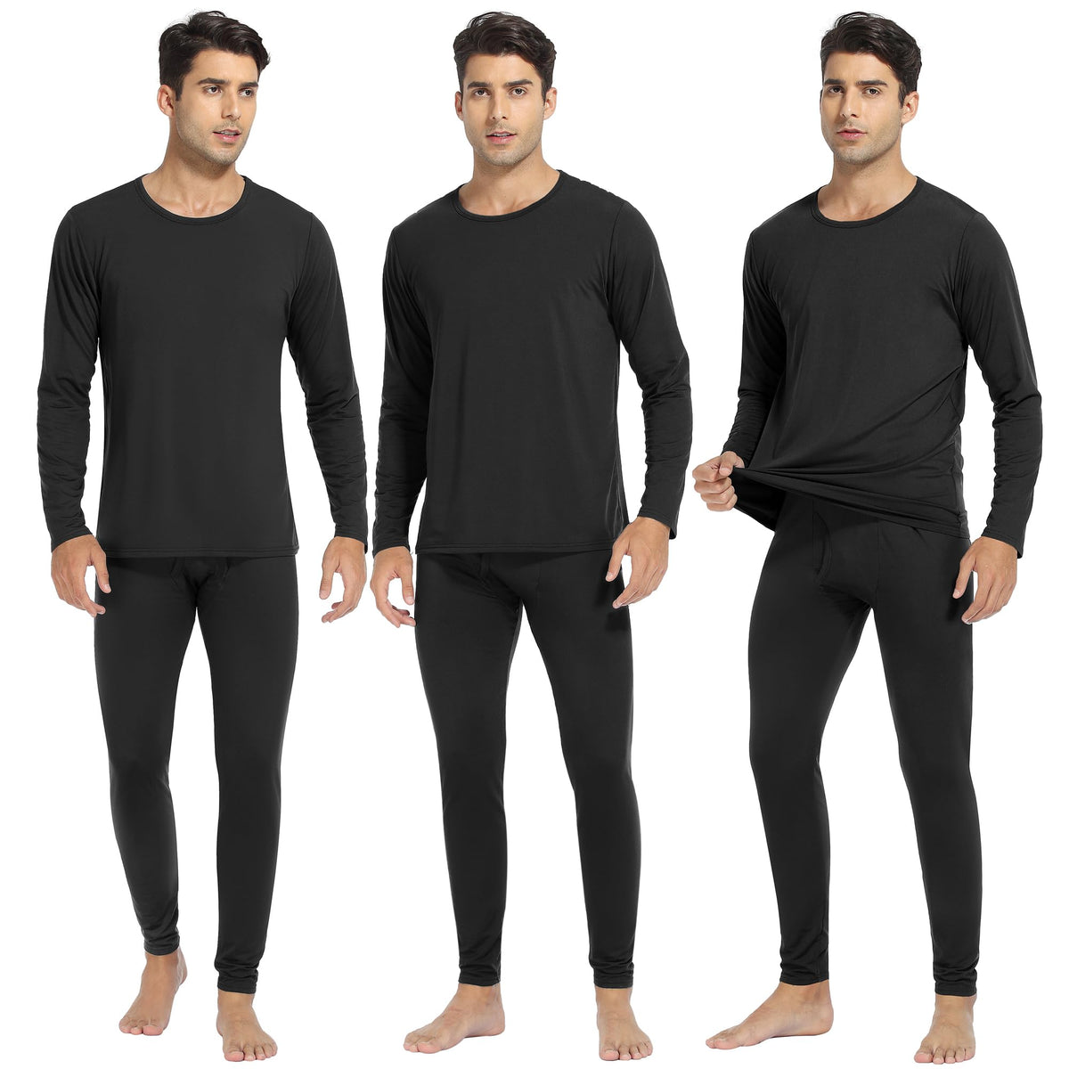 URATOT 3 Sets Men's Thermal Underwear Set Fleece Lined Long Johns Thermal Underwear Base Layer Set for Men Cold Winter