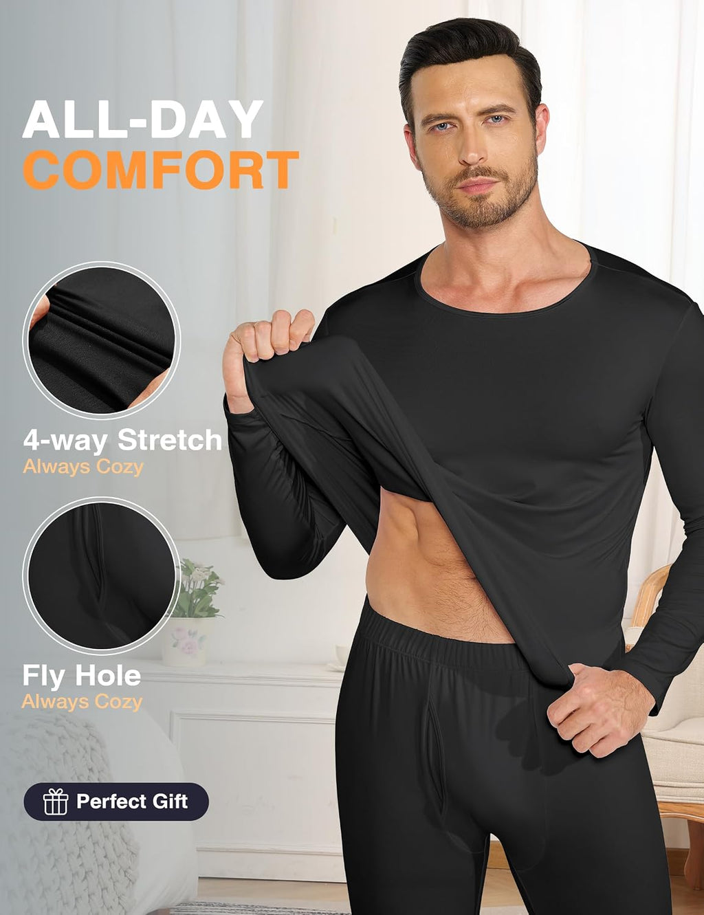 Winvote 3 Pack Thermal Underwear for Men Long Johns Fleece Lined Soft and Warm Set Base Layer for Cold Weather