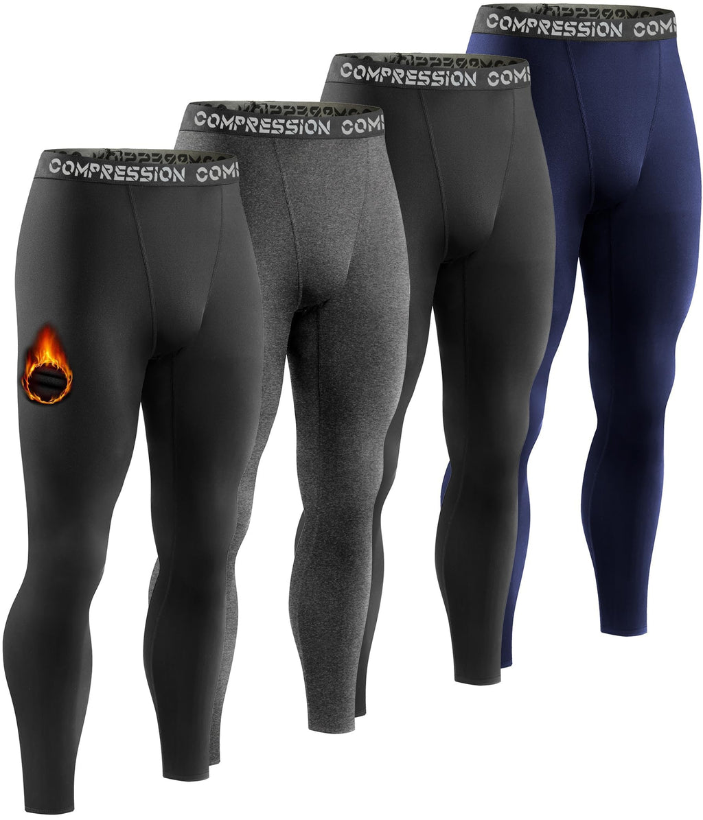 Dalavch 4 Pack Men's Thermal Compression Pants Fleece Lined Leggings