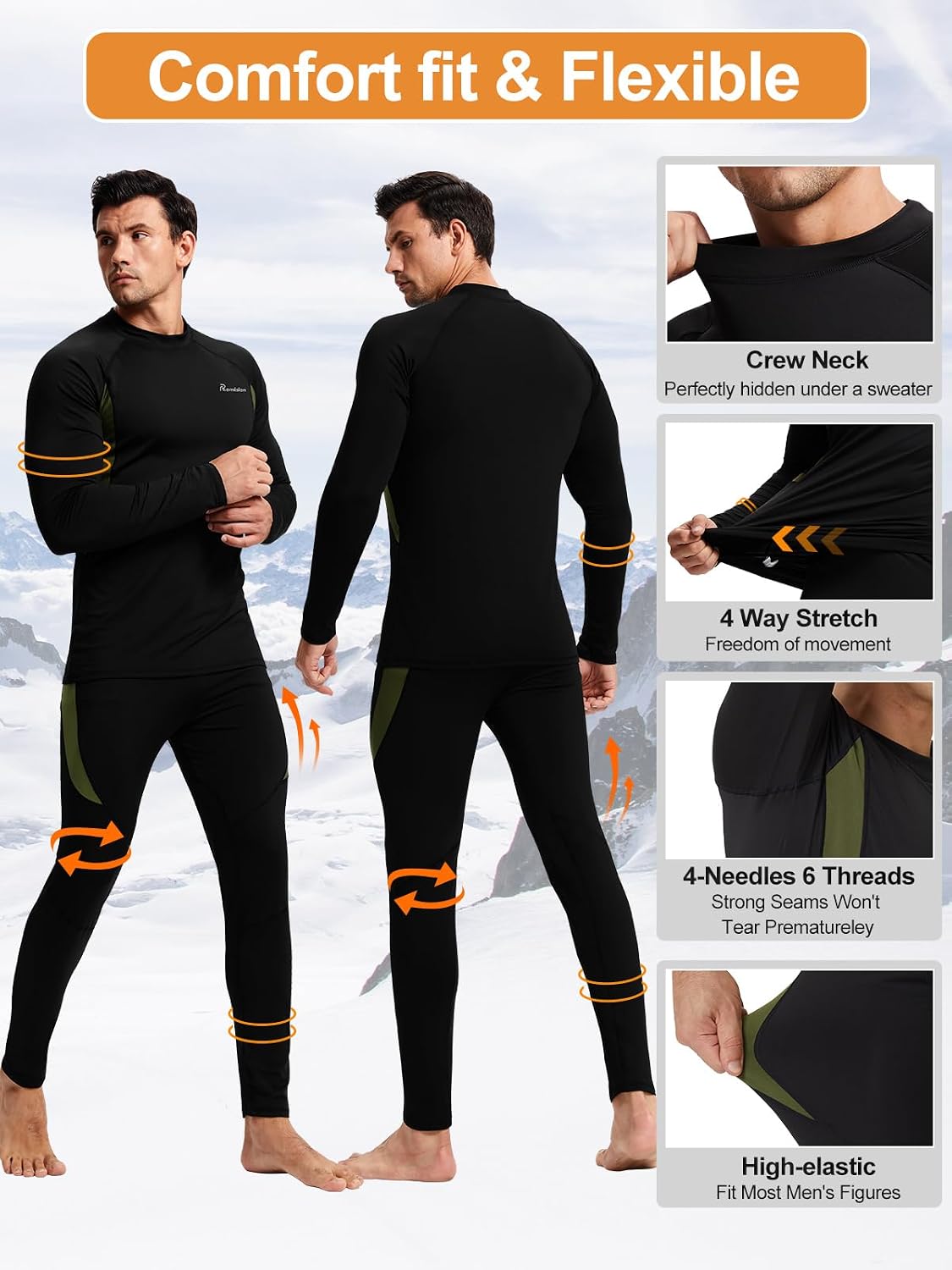 romision Thermal Underwear for Men Long Johns Set Hunting Gear Base Layer
