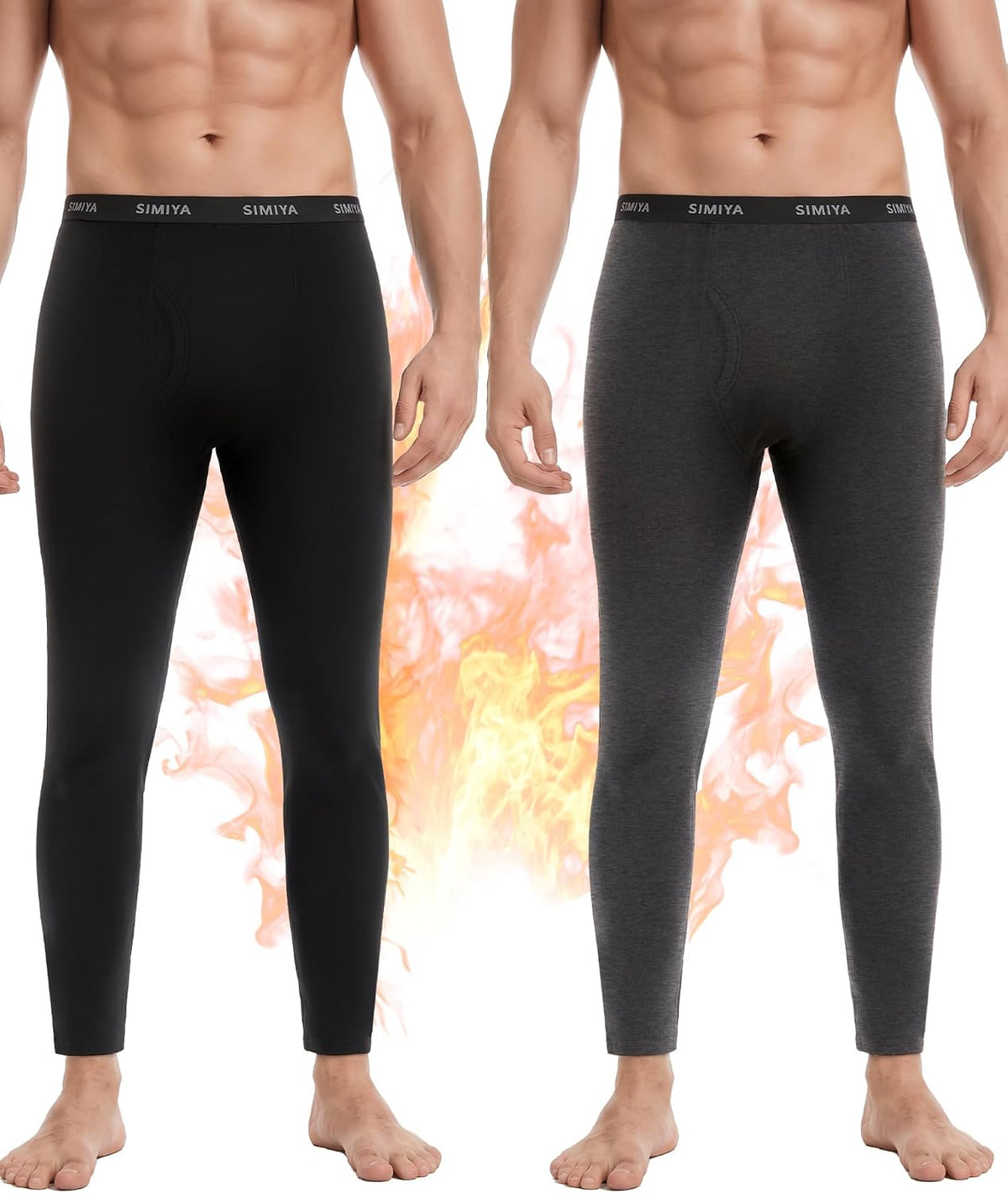 SIMIYA 2 Pack Men's Thermal Underwear Bottoms Fleece Lined Long Johns Pants