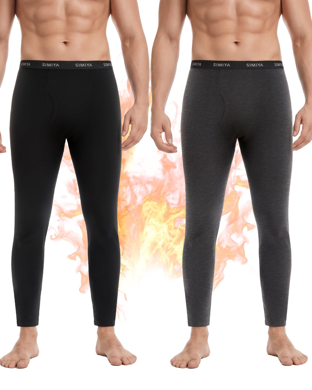 SIMIYA 2 Pack Men's Thermal Underwear Bottoms Fleece Lined Long Johns Pants