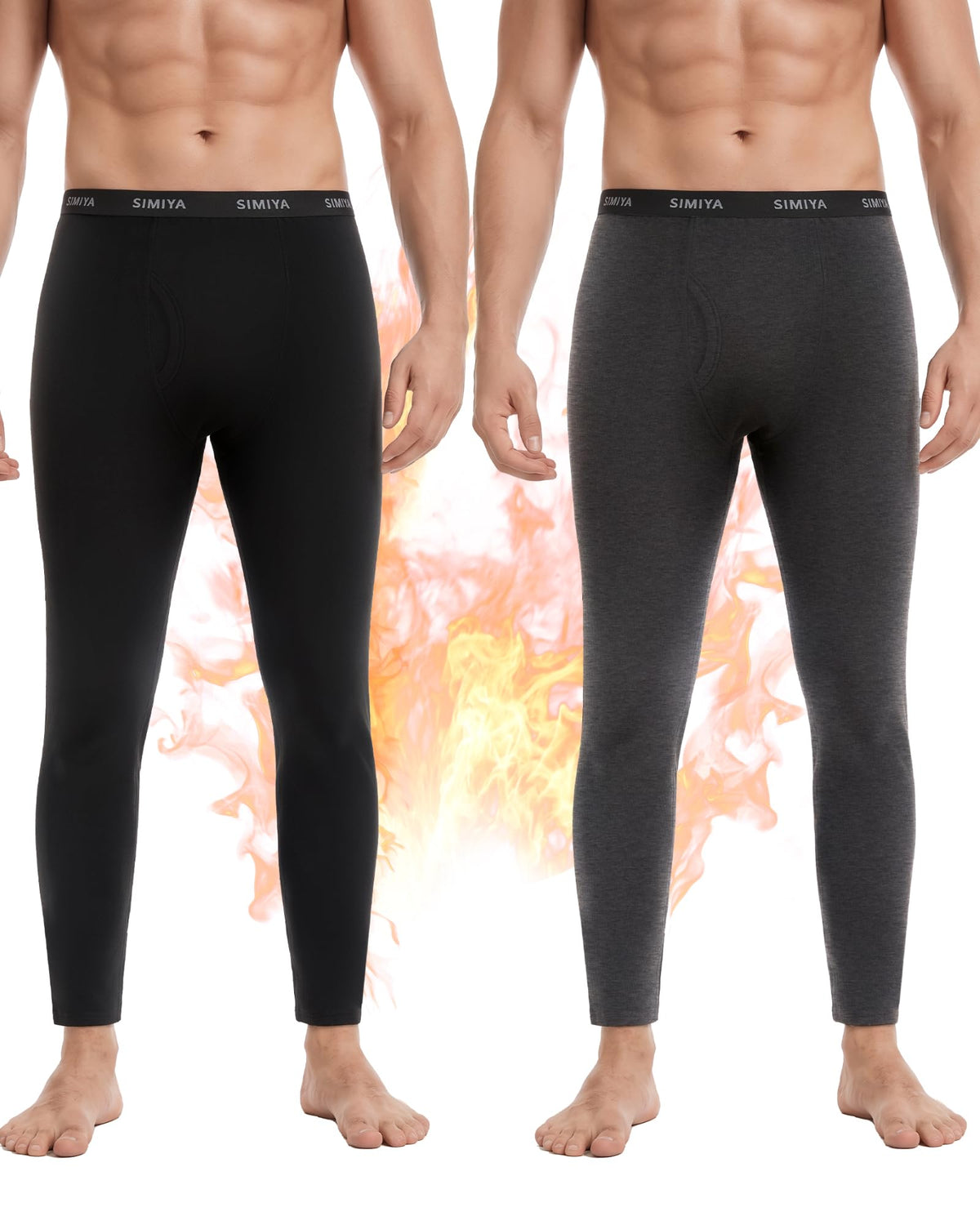 SIMIYA 2 Pack Men's Thermal Underwear Bottoms Fleece Lined Long Johns Pants