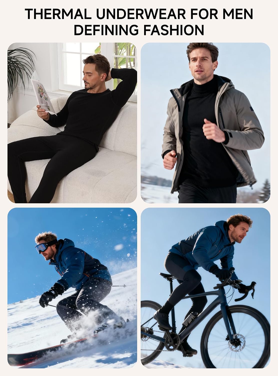 TRENDOUX Soft Thermal Underwear for Men: Warm Wool Long Johns with Fleece Lined, Base Layer Set for Cold Weather Top Bottom