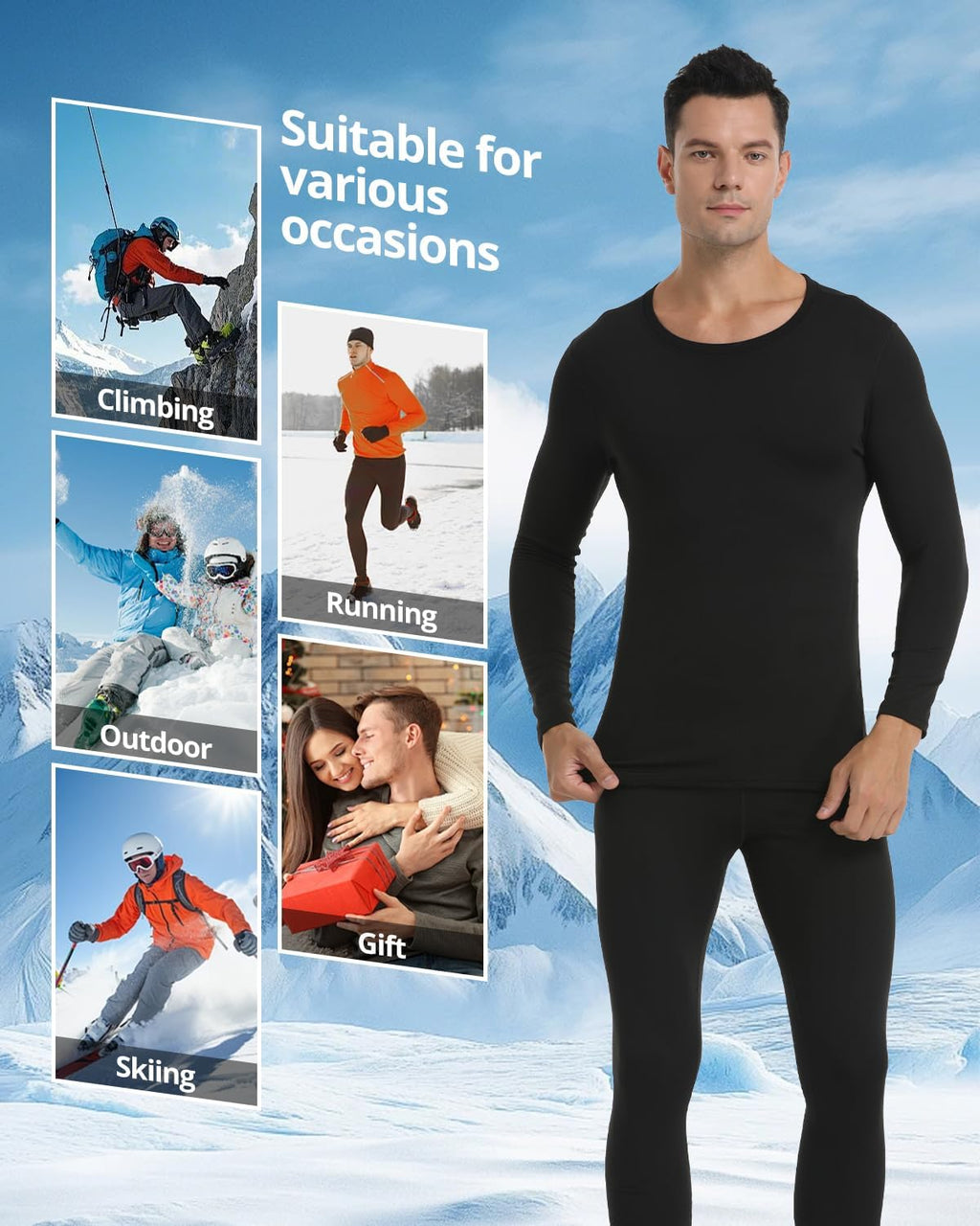 Mens Thermal Underwear Long Johns Set Base Layer Fleece Lined Winter Warm