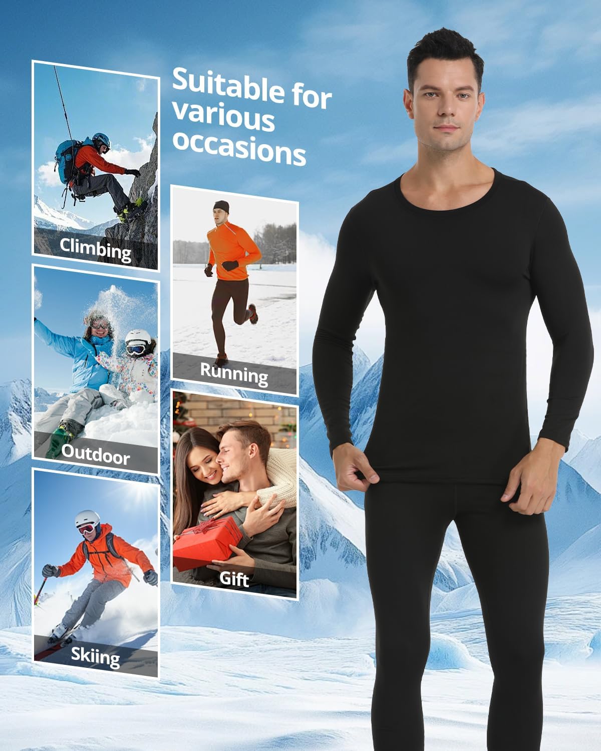 Mens Thermal Underwear Long Johns Set Base Layer Fleece Lined Winter Warm