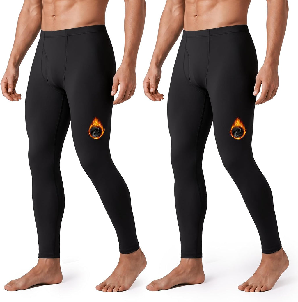 2 Pack Thermal Underwear for Men - Long Johns Fleece Lined Base Layer Pants