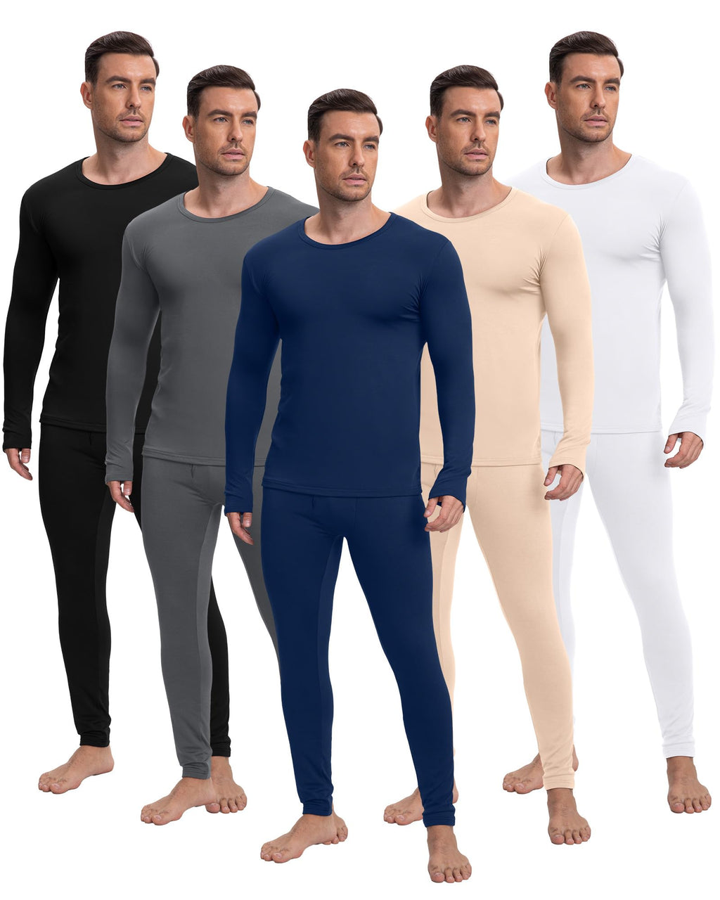 Patelai 5 Sets Men's Fleece Lined Thermal Underwear Set
