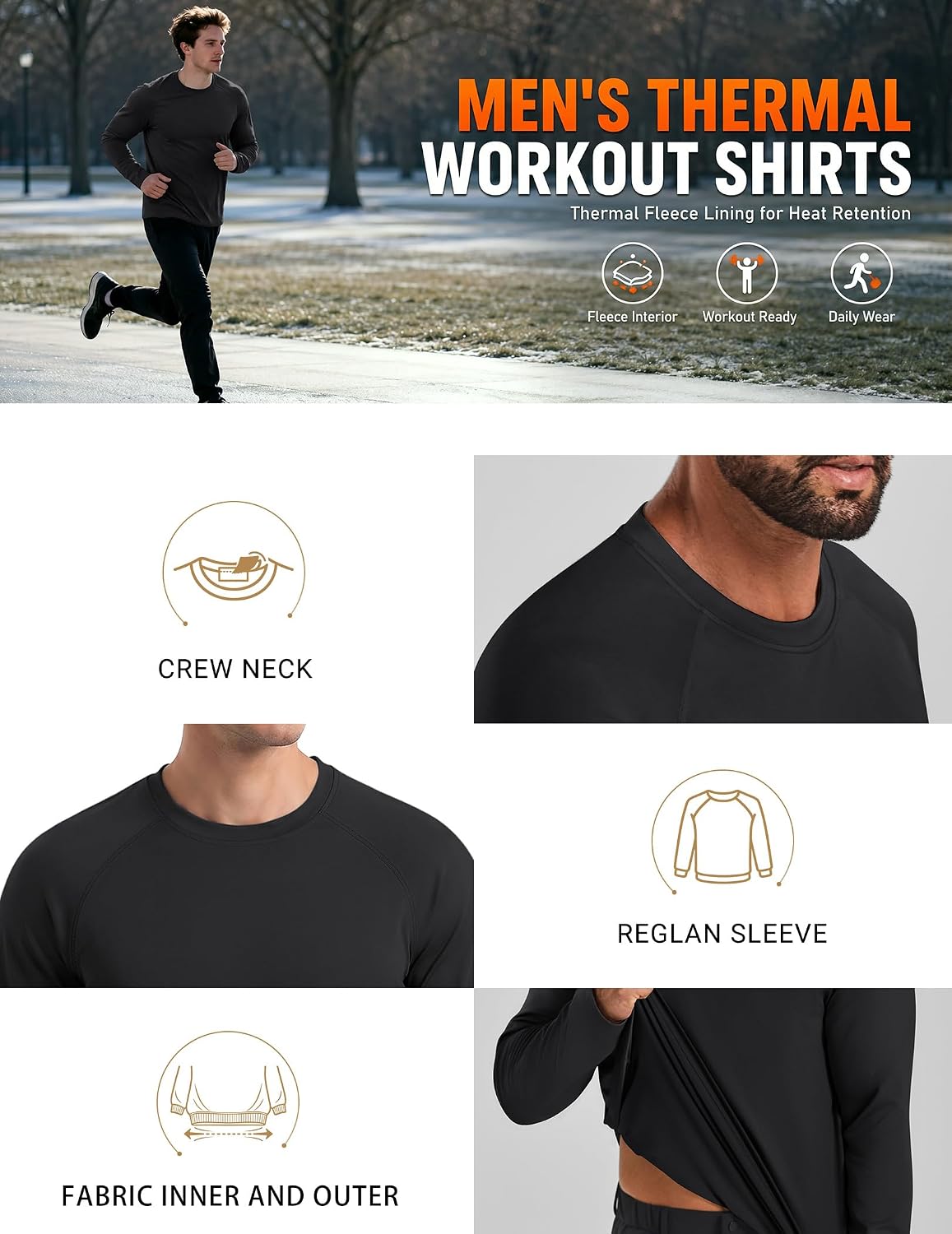COOFANDY Men's Thermal Shirt Regular Fit Fleece Lined Athletic Base Layer