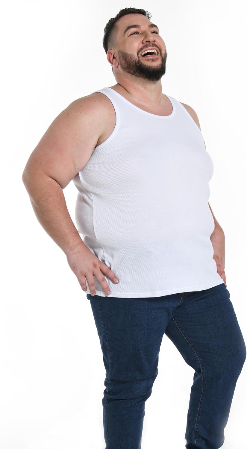 Comfneat Men's 4-Pack Big & Tall Ribbed Tank Tops 100% Cotton Undershirts