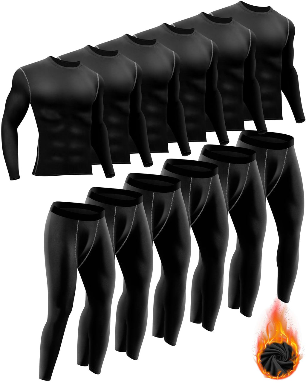 Hicarer 6 Pack Thermal Underwear for Men Fleece Lined Hunting Gear Set Base Layer Bottom Top for Cold Winter Weather