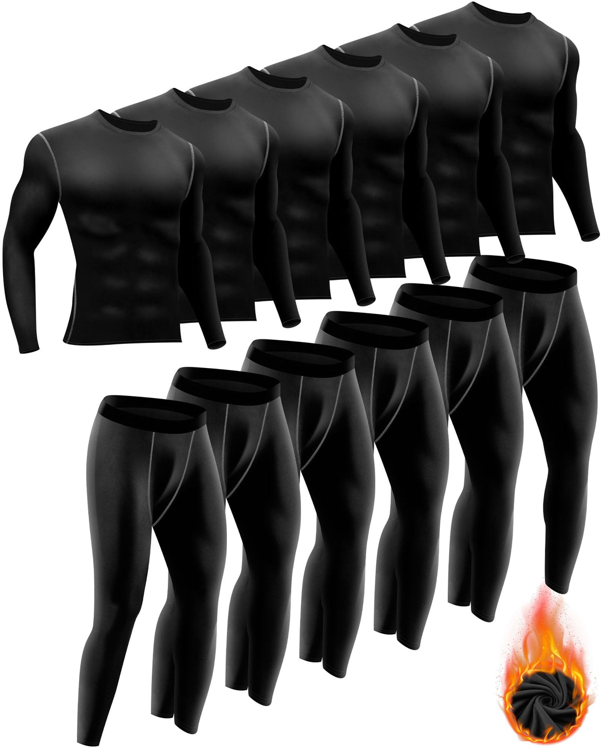 Hicarer 6 Pack Thermal Underwear for Men Fleece Lined Hunting Gear Set Base Layer Bottom Top for Cold Winter Weather