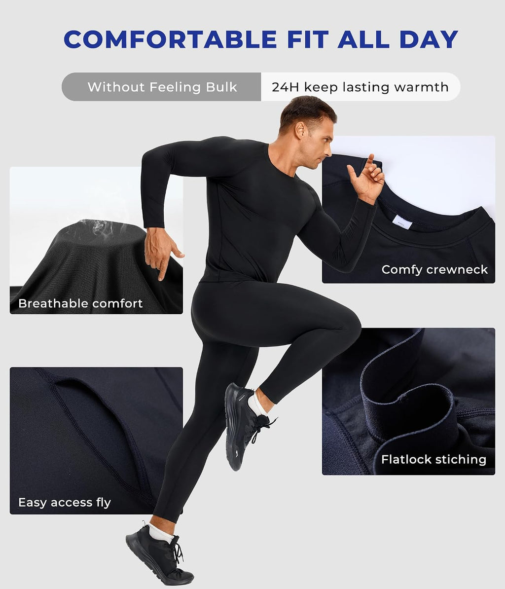 TAILONG Thermal Underwear for Men - Long Johns with Fleece Lined Base Layer Cold Weather Hunting Gear Top Bottom