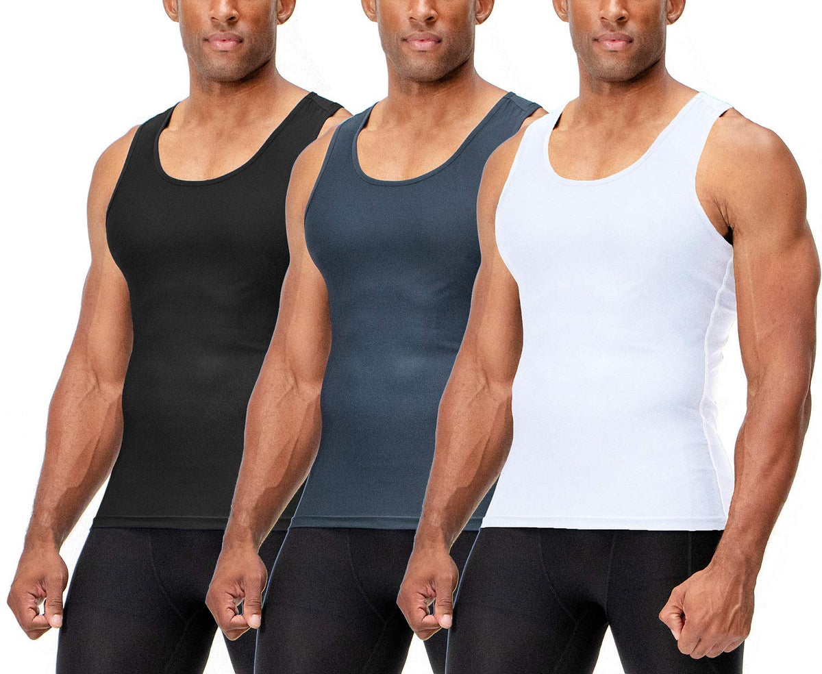 DEVOPS 3 Pack Men's Muscle Dry Fit Compression Tank Top Sleeveless Shirt