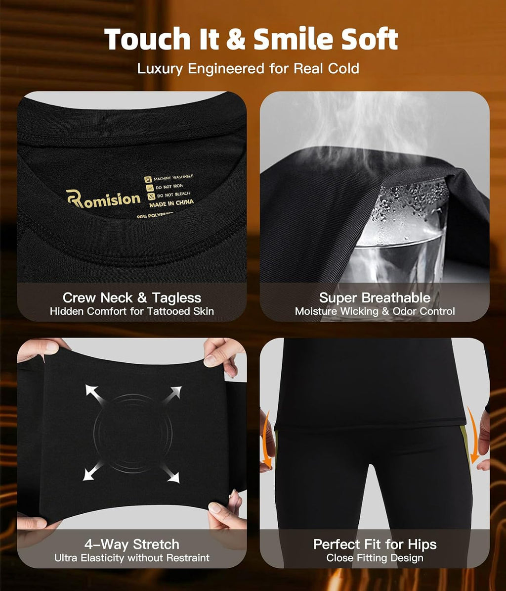 romision Mens Thermal Underwear Set Long Johns Fleece Lined Base Layer