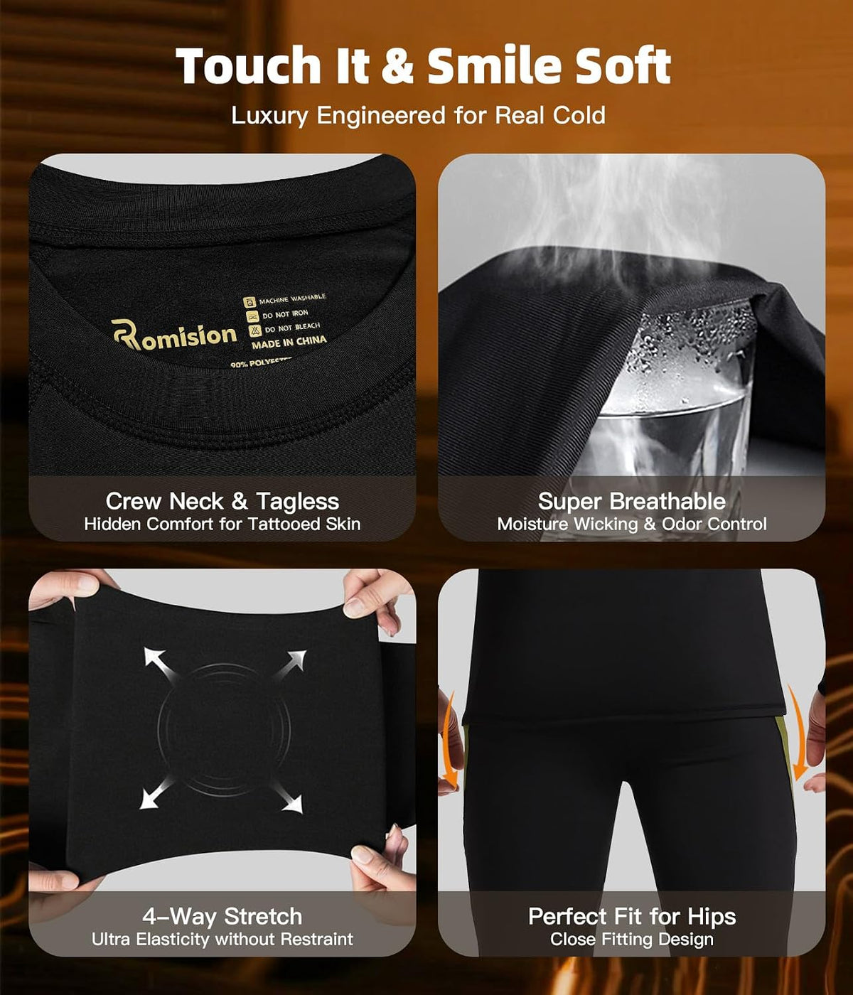romision Mens Thermal Underwear Set Long Johns Fleece Lined Base Layer