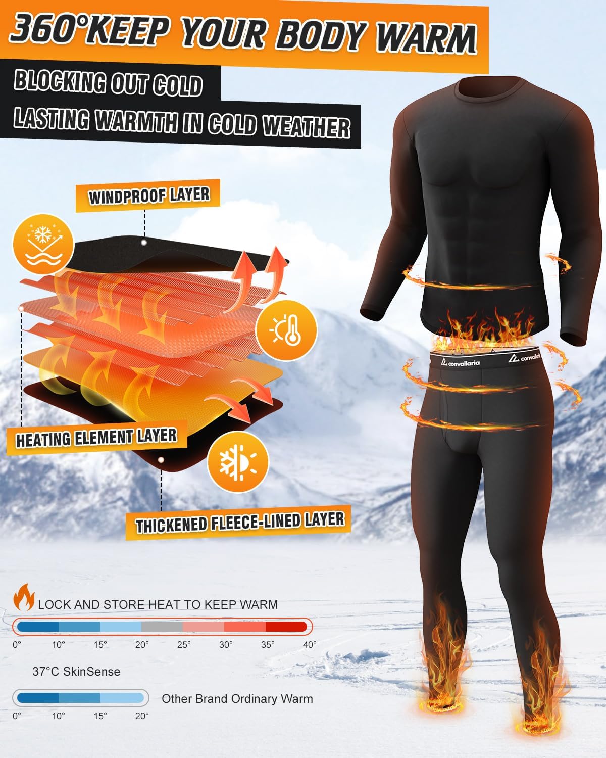 Thermal Underwear Long Johns for Men Base Layer Cold Weather Set