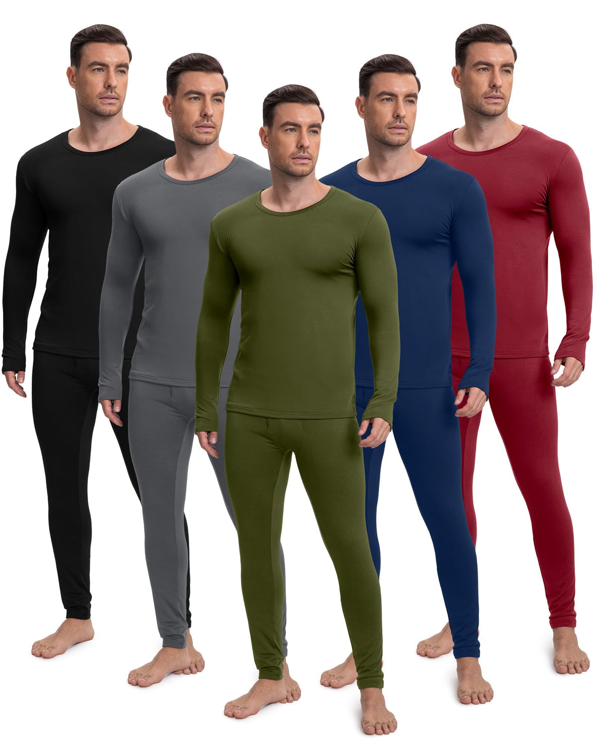 Patelai 5 Sets Men's Fleece Lined Thermal Underwear Set