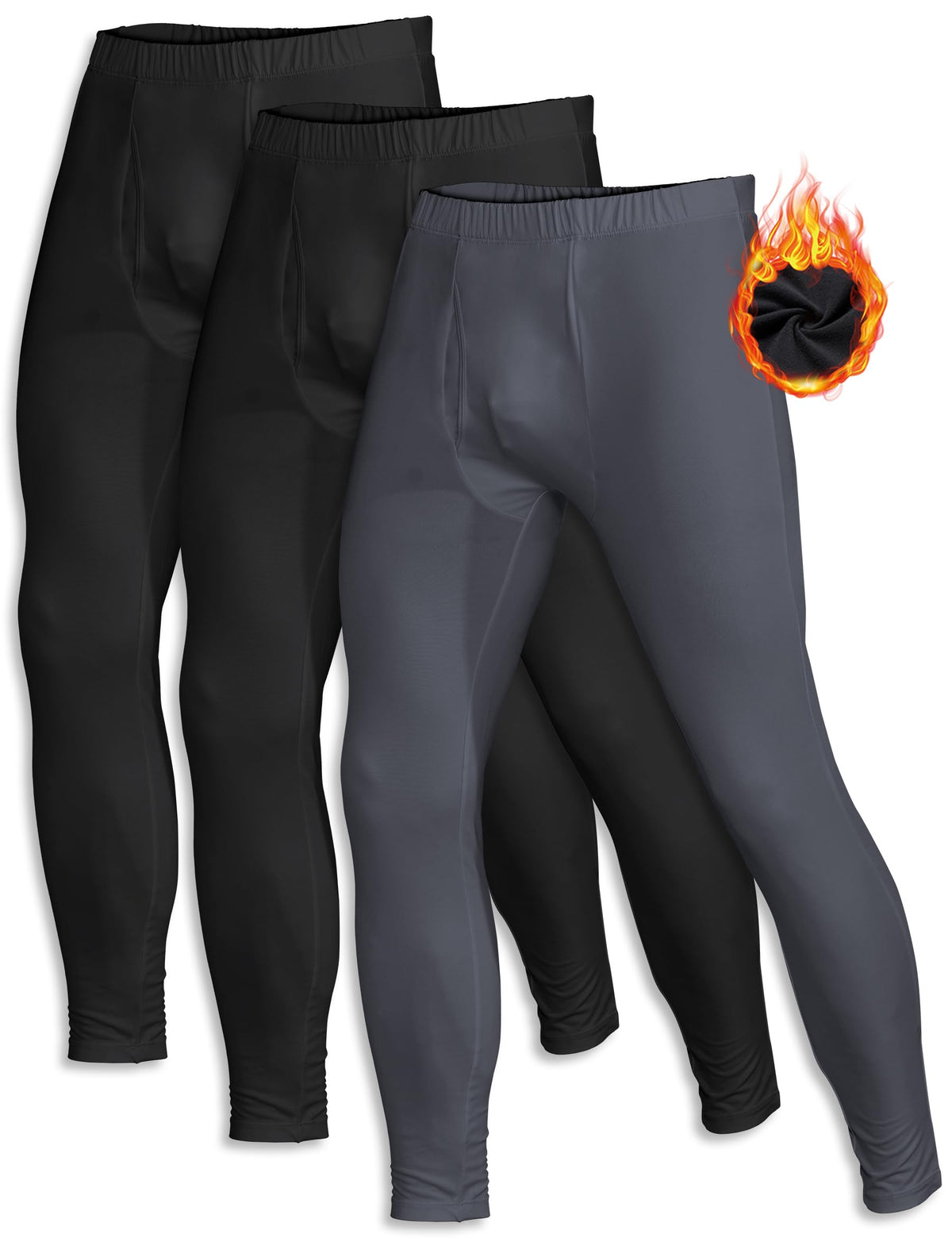 ZUTY 3 Pack Long Johns for Men Thermal Underwear Bottom Fleece Lined Pant Men's Leggings Base Layer for Cold Weather