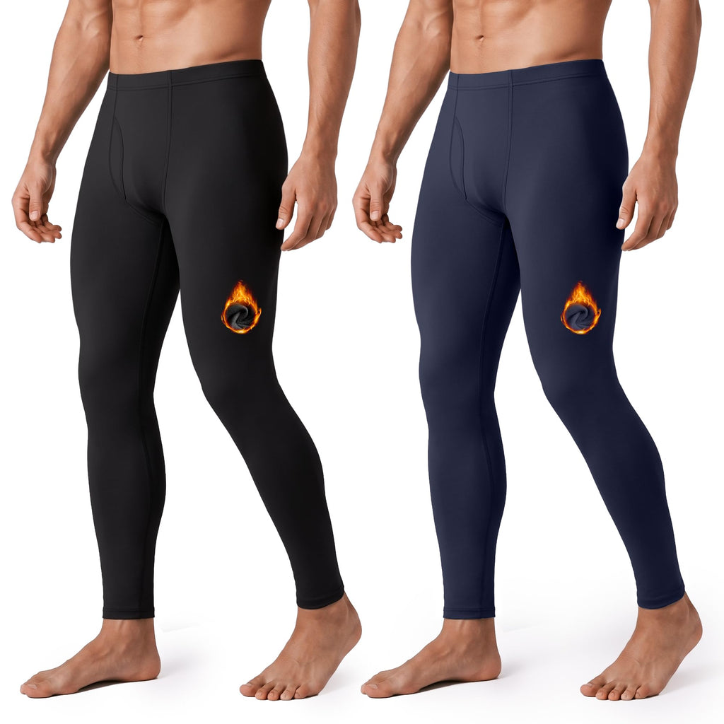 2 Pack Thermal Underwear for Men - Long Johns Fleece Lined Base Layer Pants