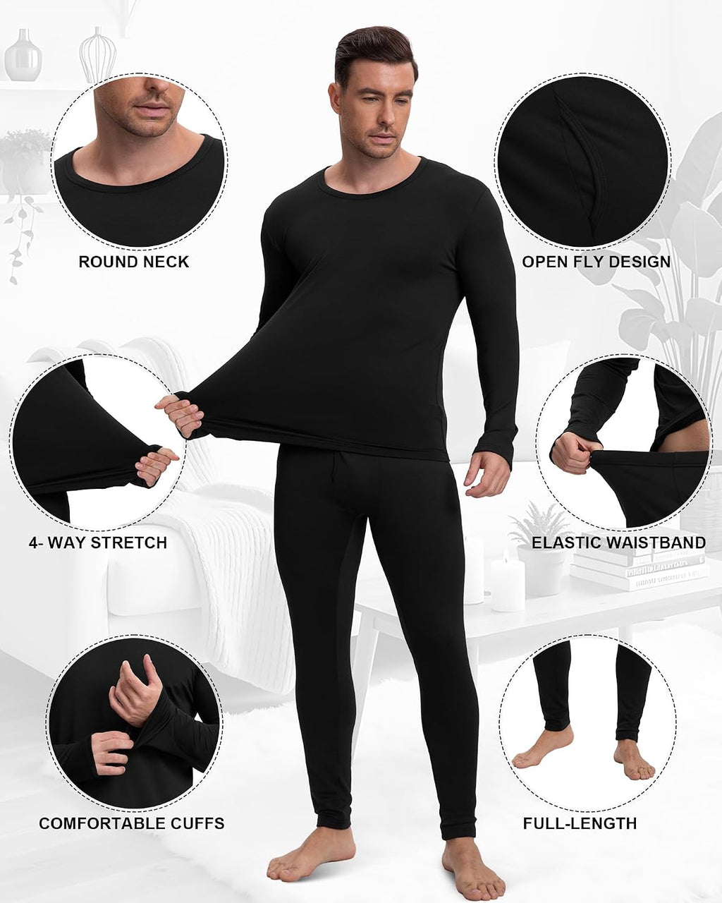 Patelai 5 Sets Men's Fleece Lined Thermal Underwear Set