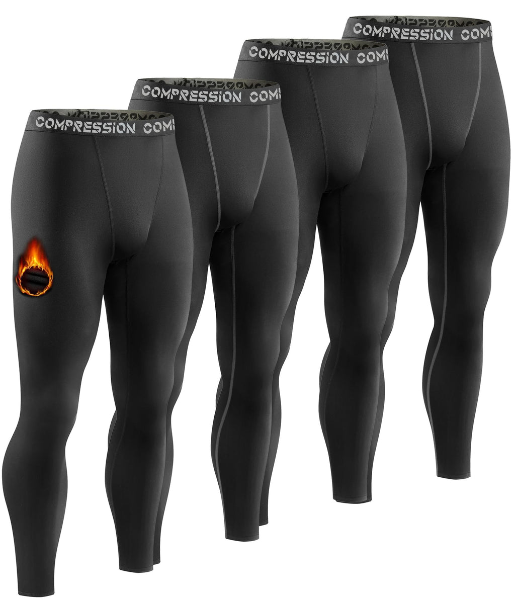 Dalavch 4 Pack Men's Thermal Compression Pants Fleece Lined Leggings