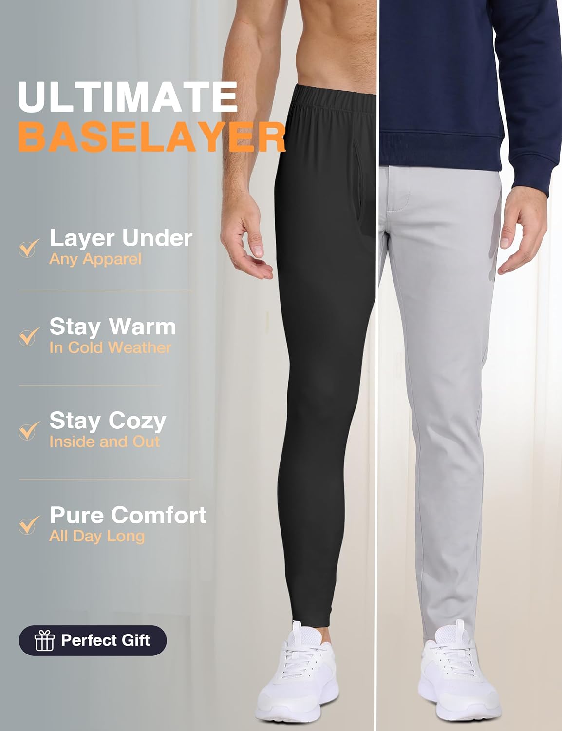 ZUTY 3 Pack Long Johns for Men Thermal Underwear Bottom Fleece Lined Pant Men's Leggings Base Layer for Cold Weather