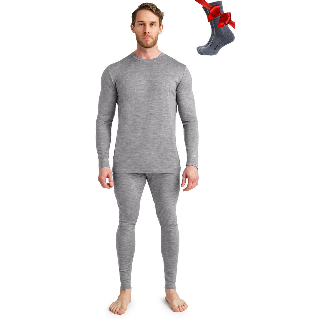 100% Merino Wool Base Layer Men Set - Thermal Underwear for Men Long Johns