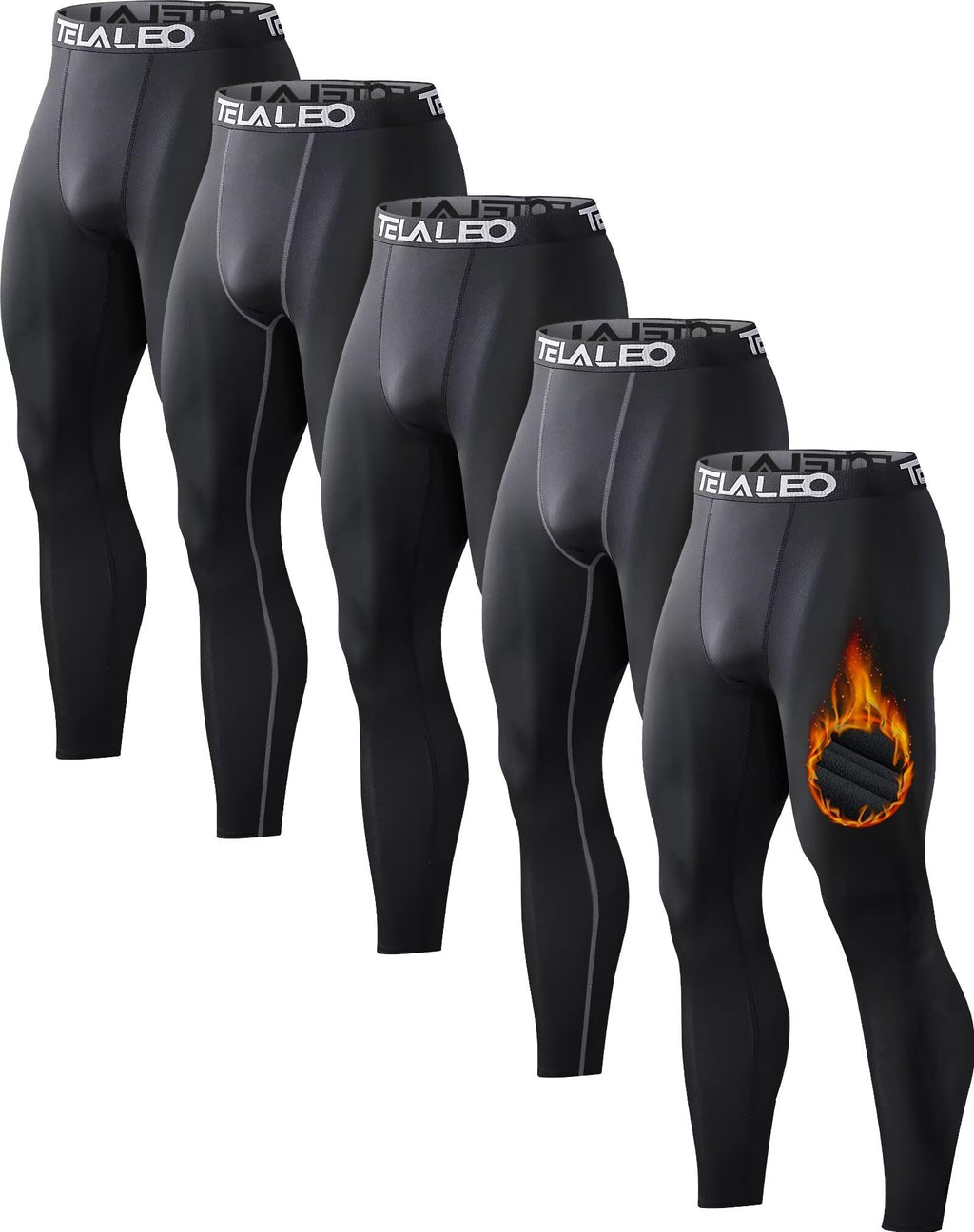 4 or 5 Pack Men's Thermal Compression Pants Fleece Lined Tights Leggings