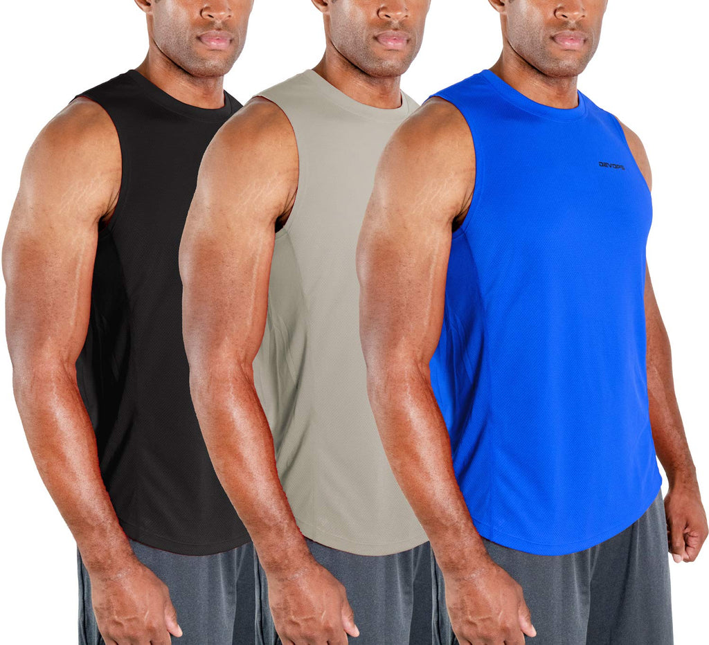 DEVOPS 3 Pack Men's Tank Tops Sleeveless Muscle Shirts Dry Fit Mesh Workout