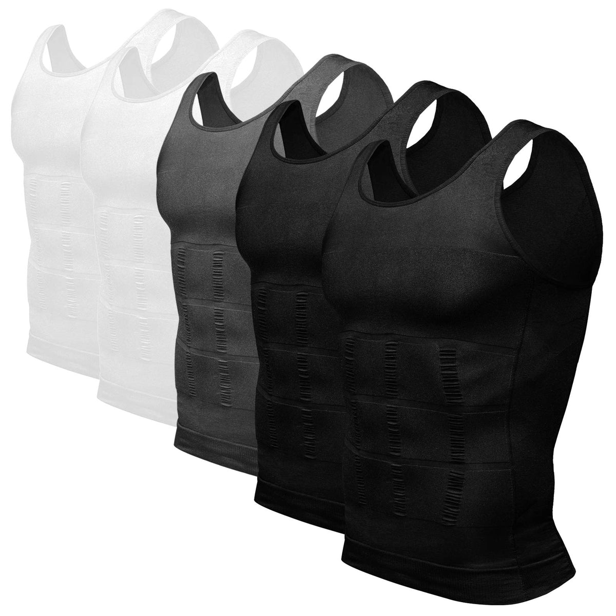Odoland 5 Pack Men's Compression Shirt Body Shapewear Tummy Tank Top