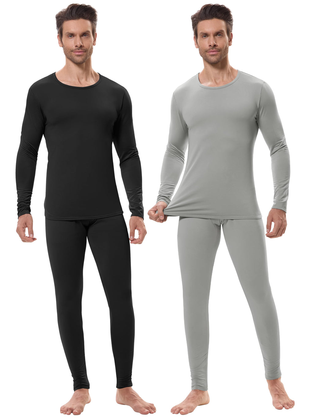 URATOT 2 Sets Men's Thermal Underwear Set Fleece Lined Thermal Underwear Soft Long Johns Top Bottom Set for Men Cold Winter