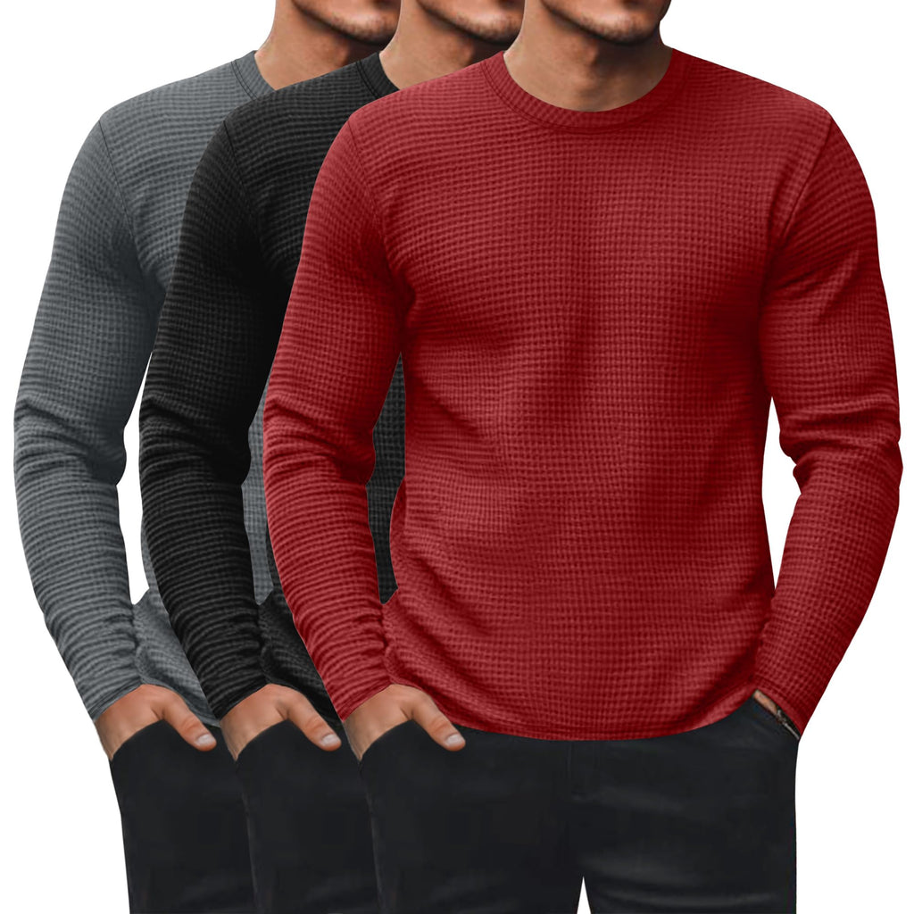 Ficerd 3 Pack Men's Waffle Thermal Long Sleeve Crew Neck Shirts
