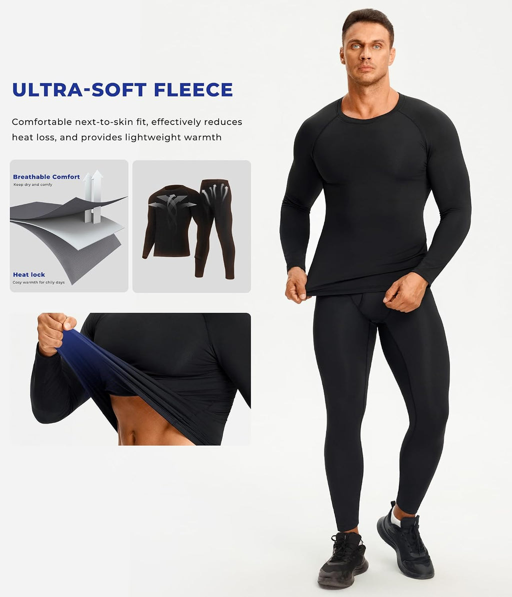 TAILONG Thermal Underwear for Men - Long Johns with Fleece Lined Base Layer Cold Weather Hunting Gear Top Bottom