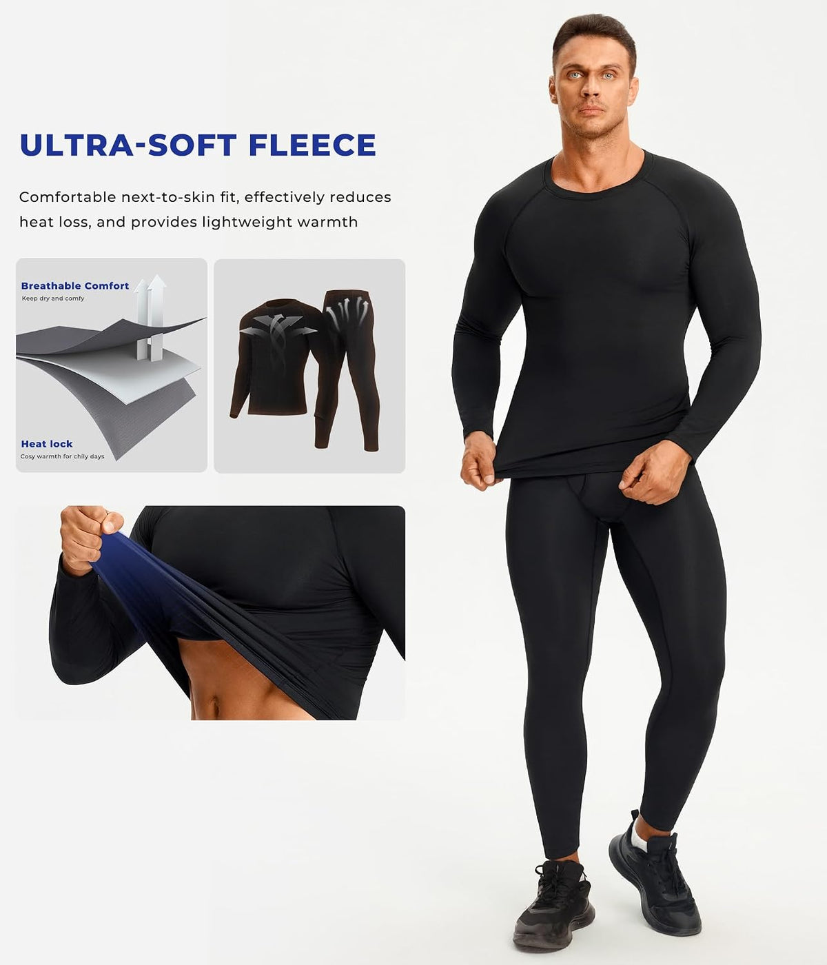 TAILONG Thermal Underwear for Men - Long Johns with Fleece Lined Base Layer Cold Weather Hunting Gear Top Bottom
