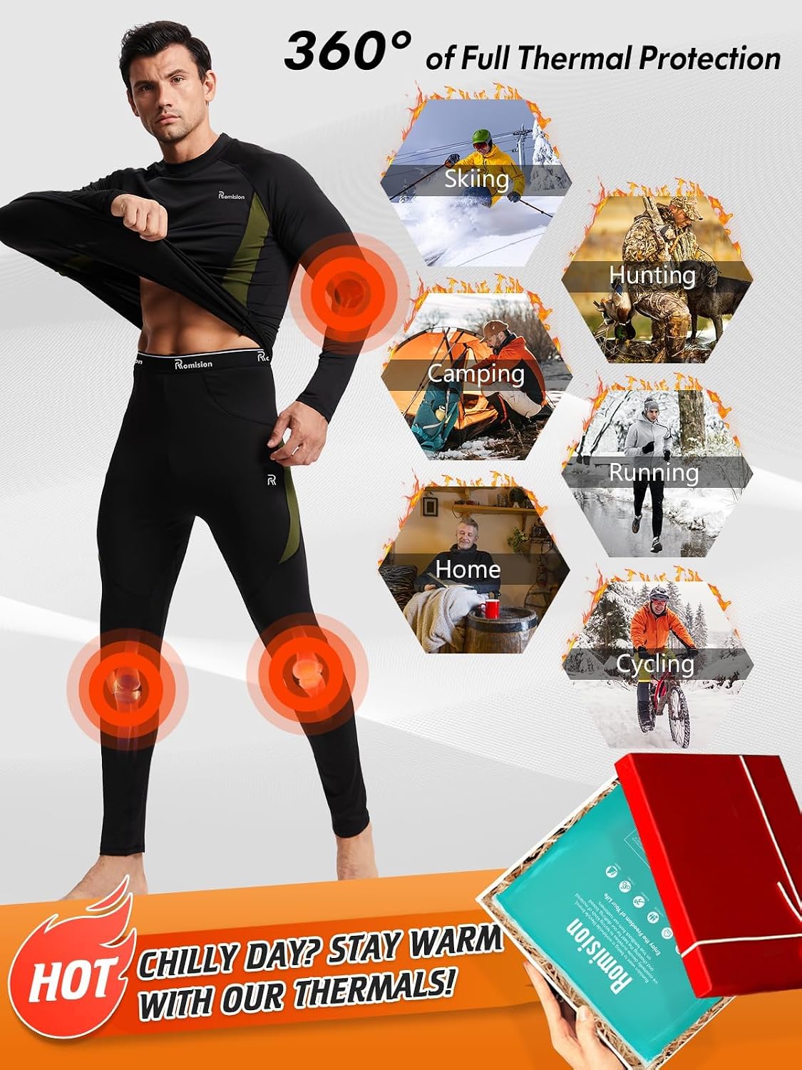 romision Thermal Underwear for Men Long Johns Set Hunting Gear Base Layer