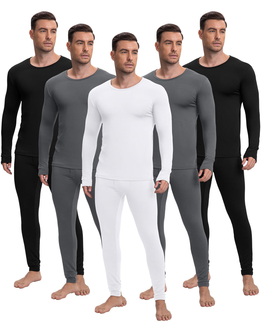 Patelai 5 Sets Men's Fleece Lined Thermal Underwear Set