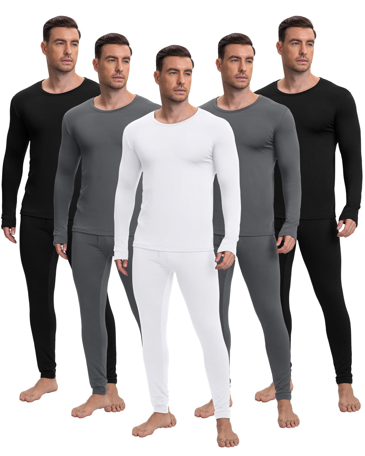 Patelai 5 Sets Men's Fleece Lined Thermal Underwear Set