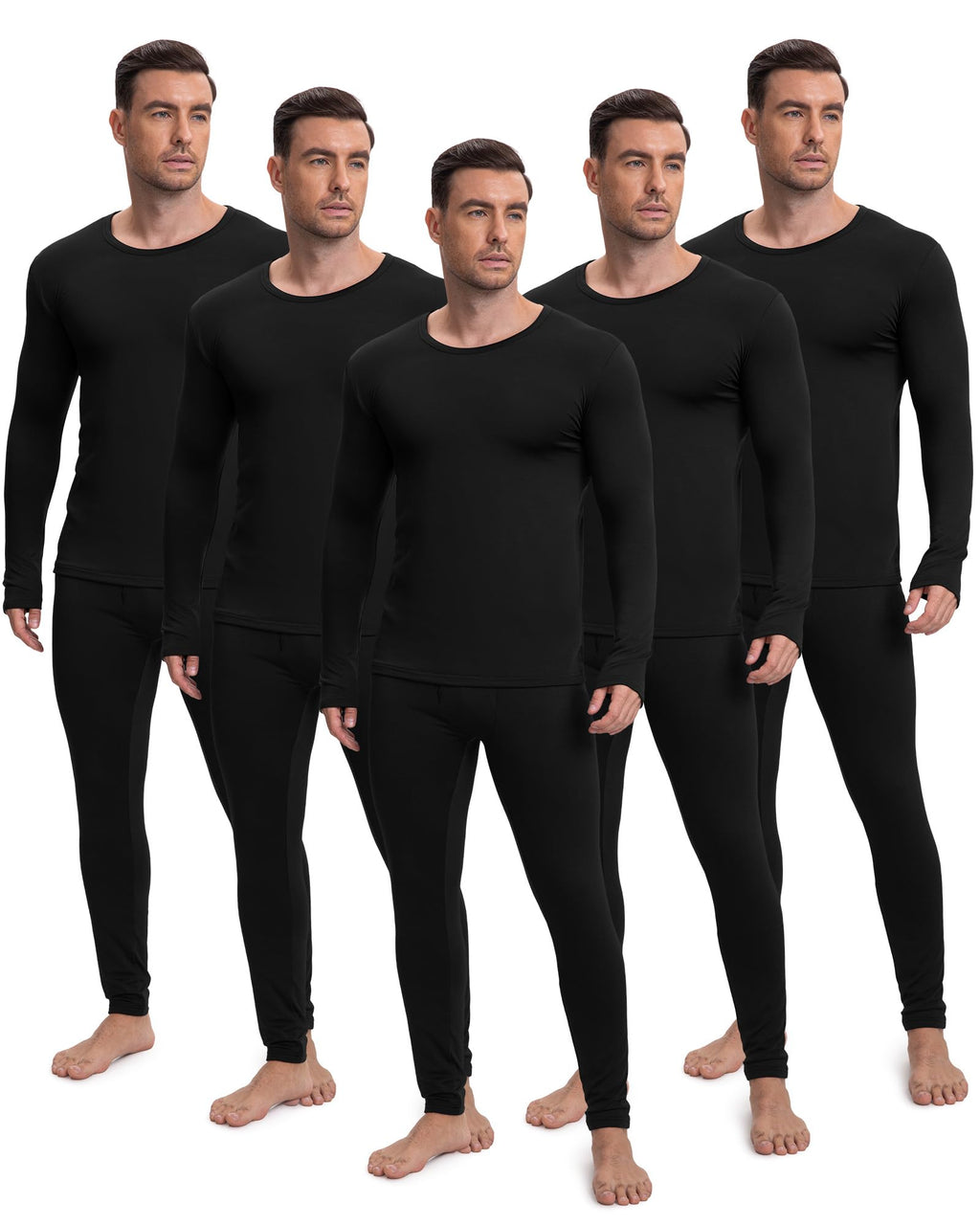 Patelai 5 Sets Men's Fleece Lined Thermal Underwear Set