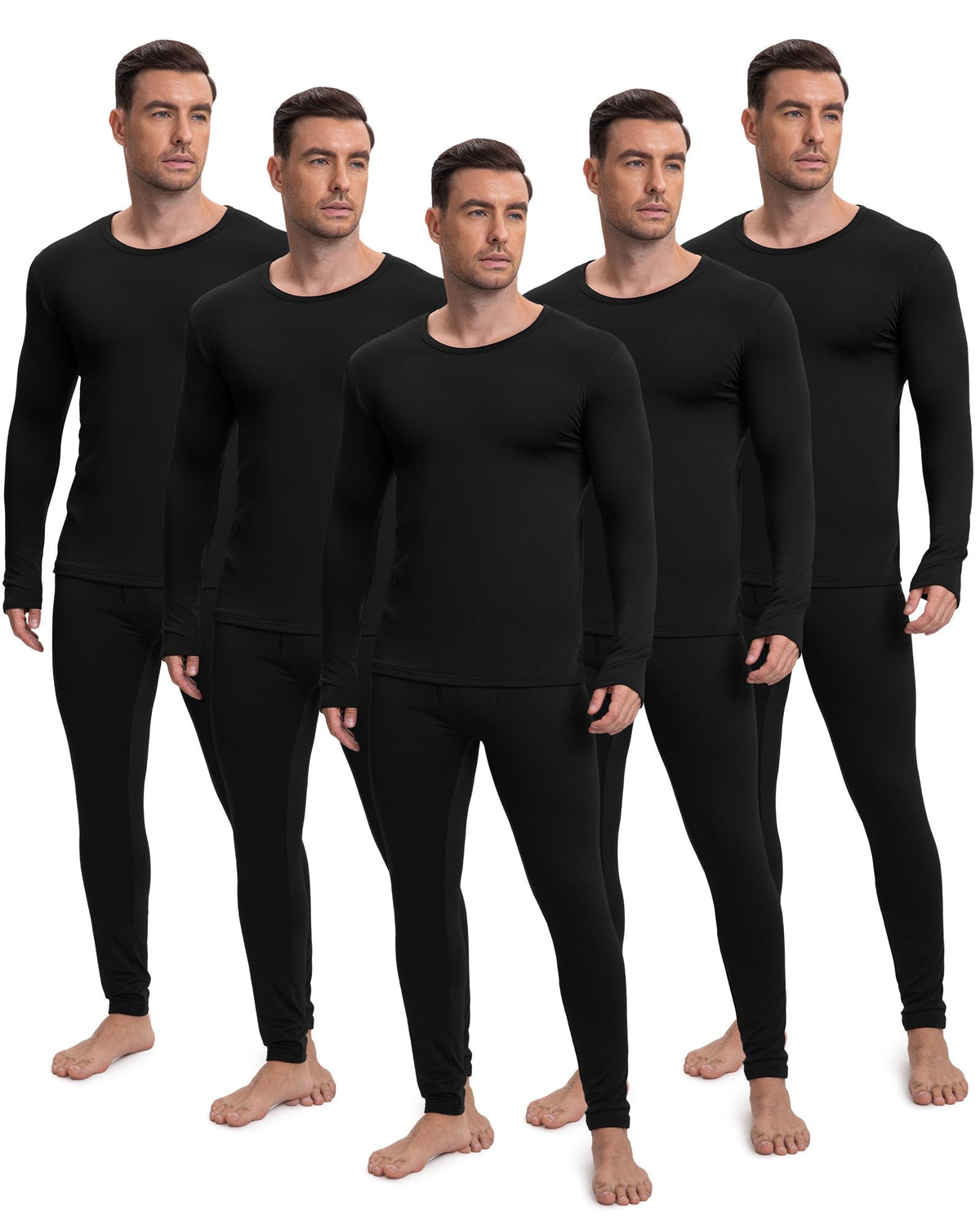 Patelai 5 Sets Men's Fleece Lined Thermal Underwear Set