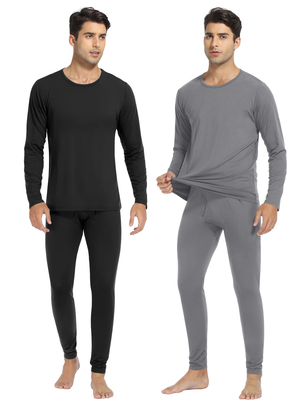 URATOT 2 Sets Men's Thermal Underwear Set Fleece Lined Thermal Underwear Soft Long Johns Top Bottom Set for Men Cold Winter