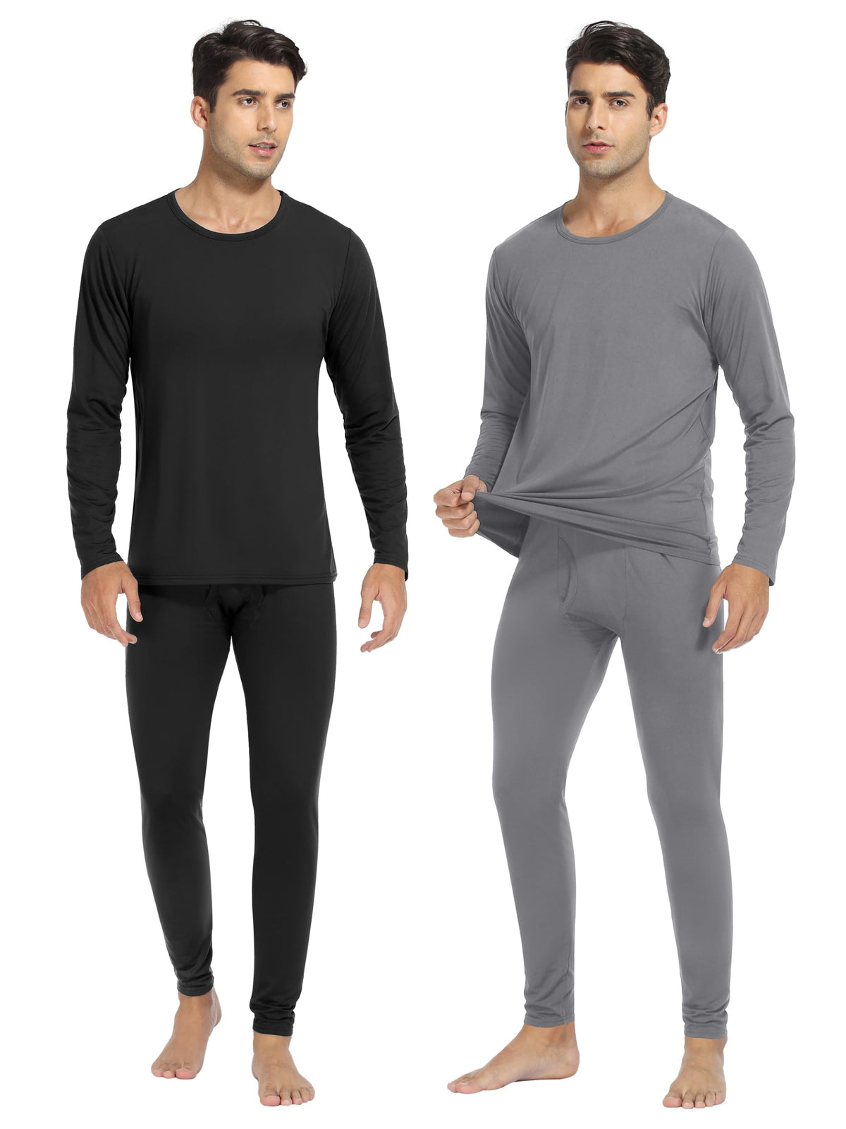 URATOT 2 Sets Men's Thermal Underwear Set Fleece Lined Thermal Underwear Soft Long Johns Top Bottom Set for Men Cold Winter