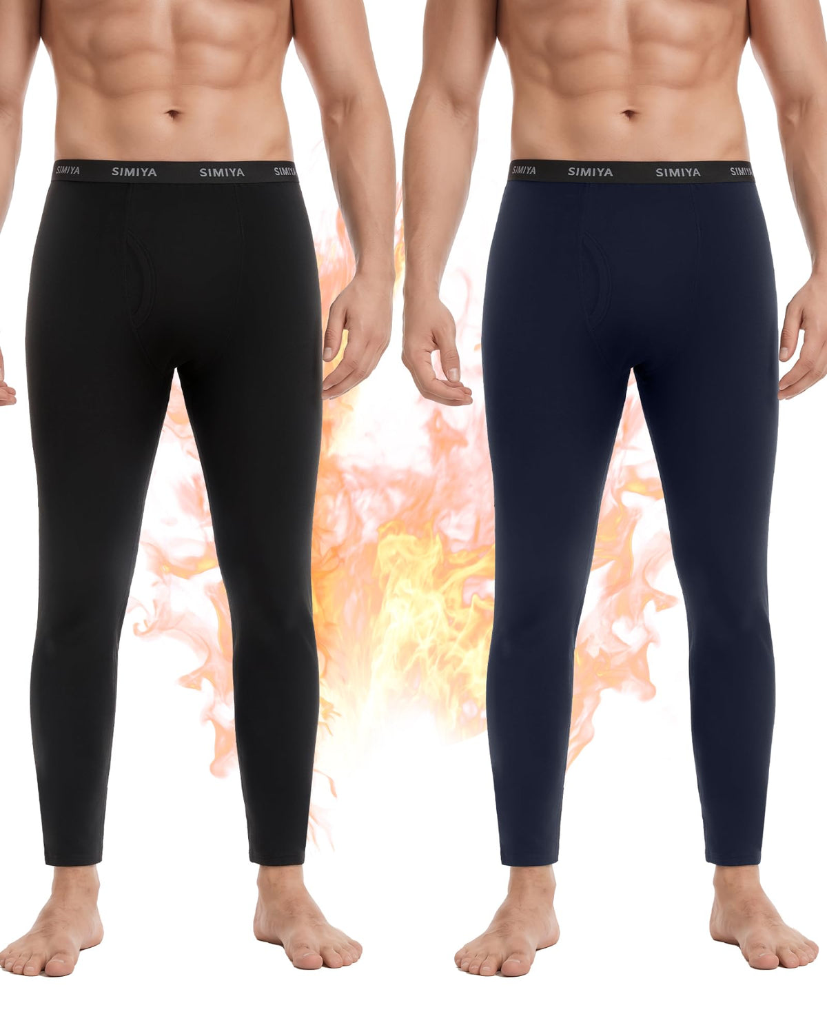 SIMIYA 2 Pack Men's Thermal Underwear Bottoms Fleece Lined Long Johns Pants